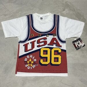 Vintage 90s 1996 Kids Youth SZ 12 AOP Basketball Tee T Shirt All Over Print NWT